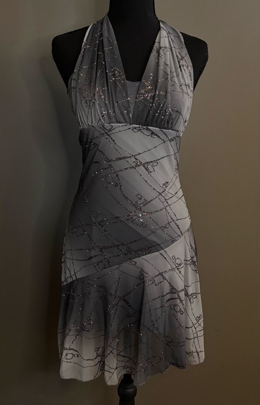Vintage Y2K Taboo Ombré Grey Glitter Halter Dress